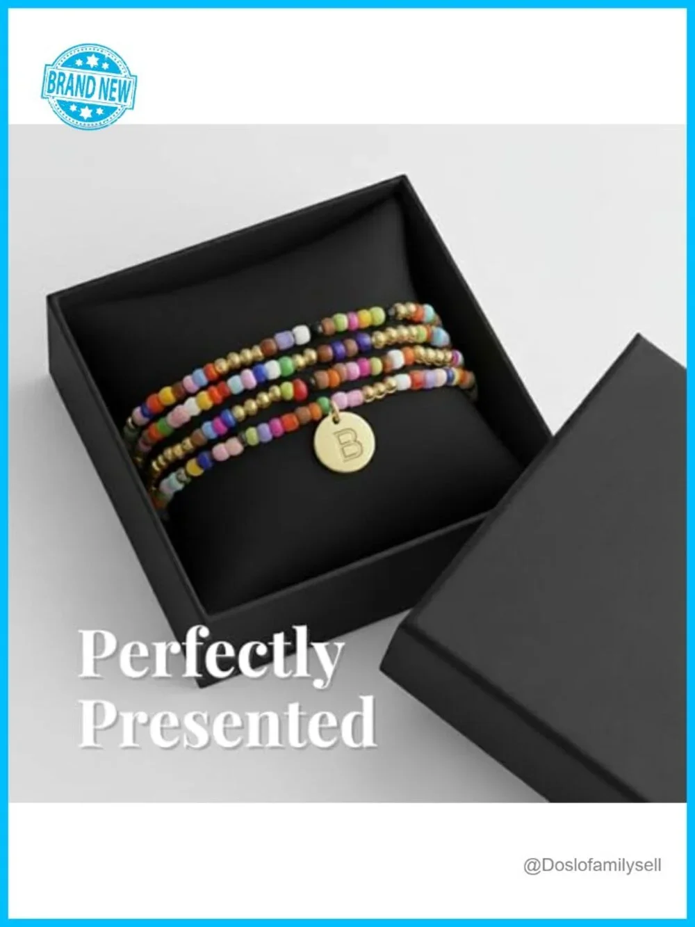 Set of 4 Stackable Bead Initial Bracelets, Adjustable Stretchy Charm Bracelets,